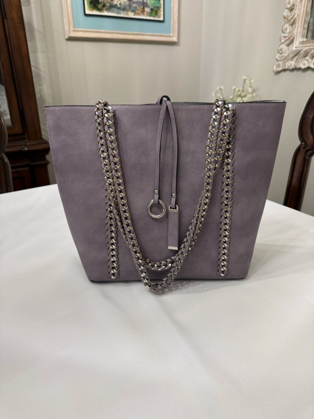 Lavender Chain-Accent Tote Bag - Women's Shoulder Bag